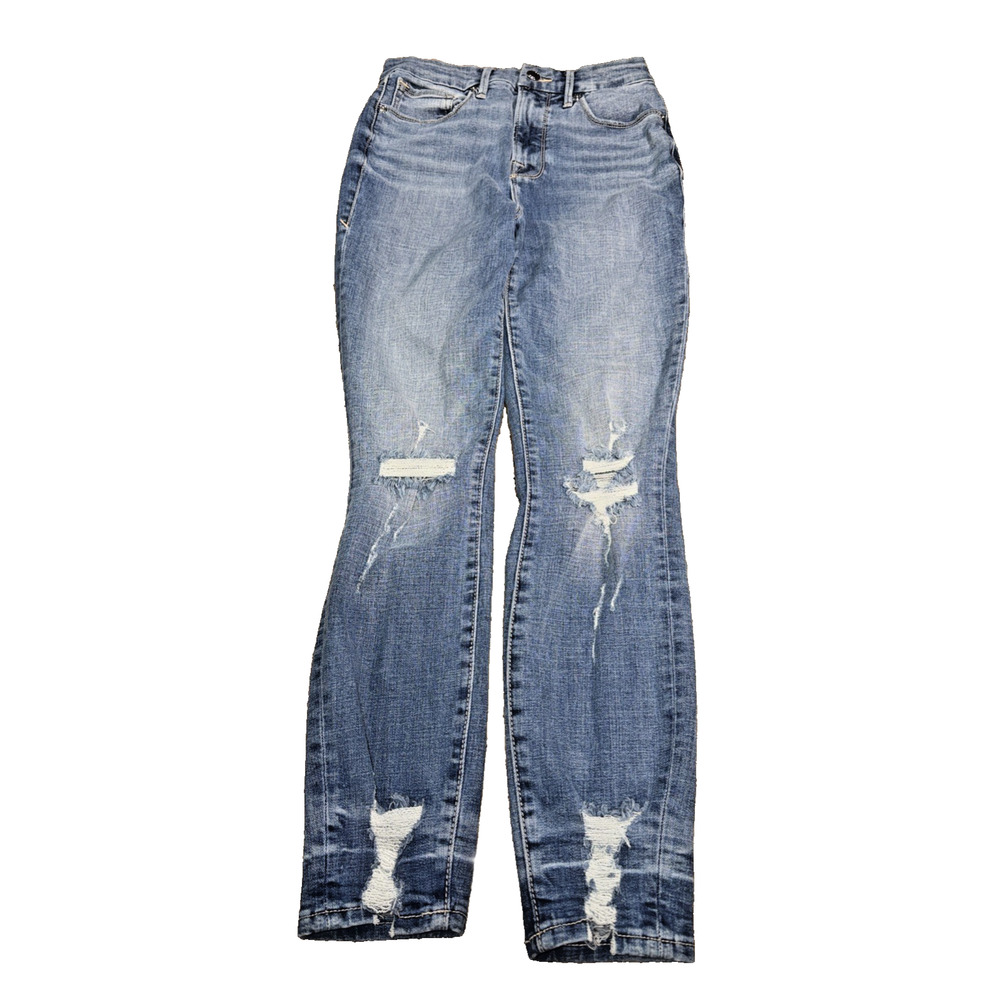 Good American High Rise Distressed Skinny Ankle Cropped Jeans 4/27